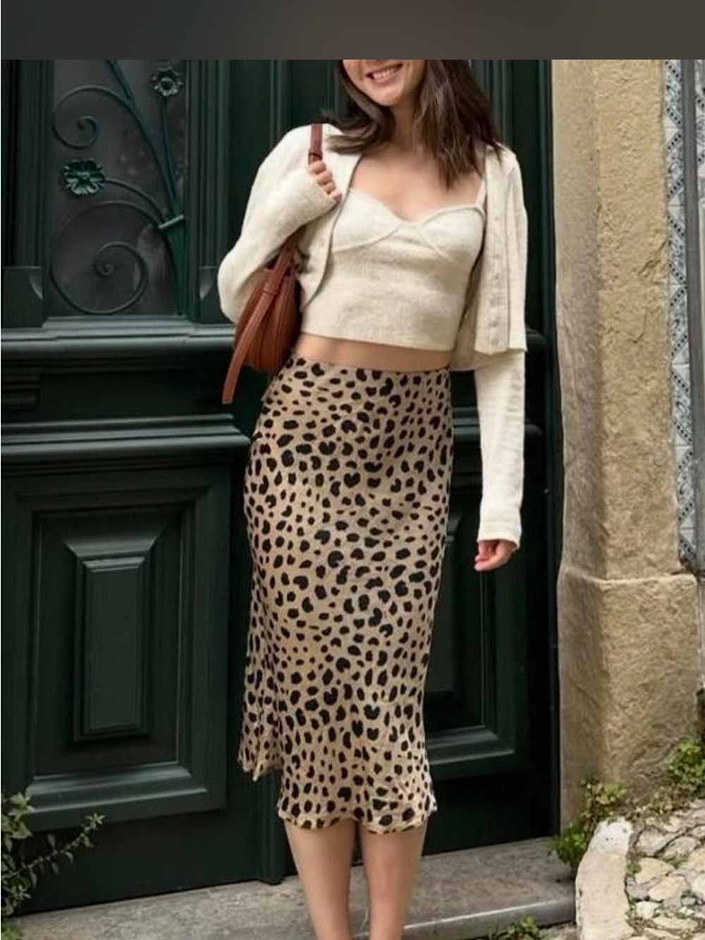 Realisation Par Leopard Midi Slip Skirt - Beige & Black